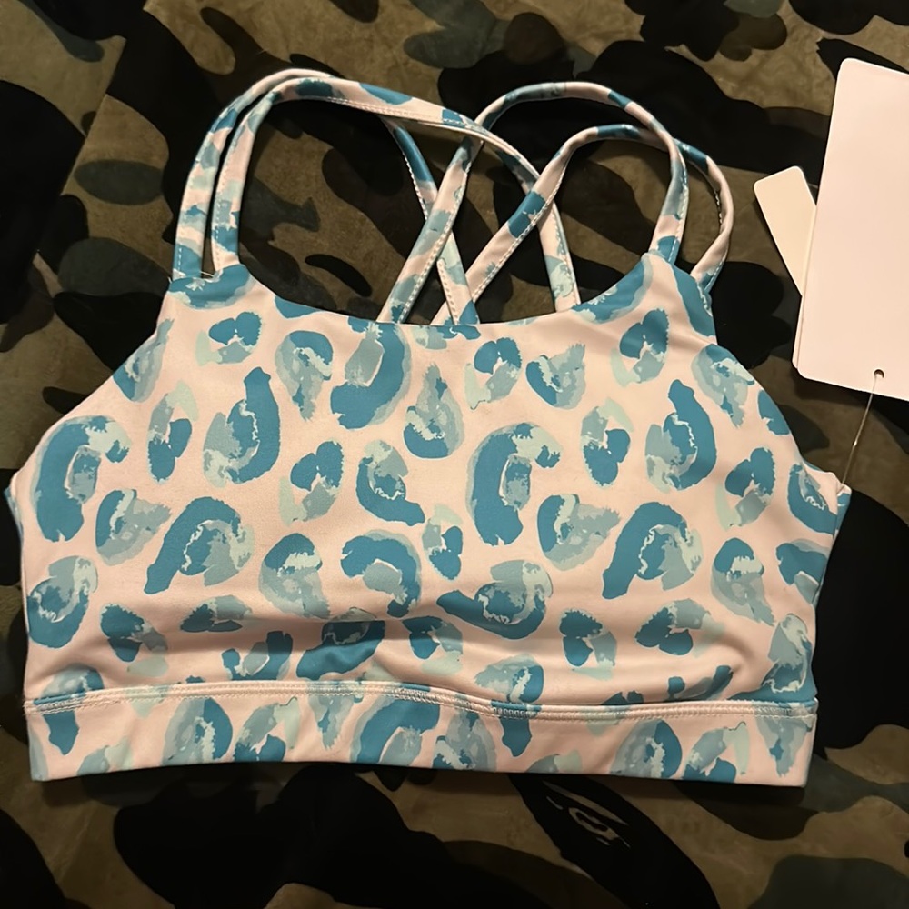 X BY GOTTEX SPORTS BRA: BLUE/WHITE LEOPARD PRINT: NWT: SZ XS